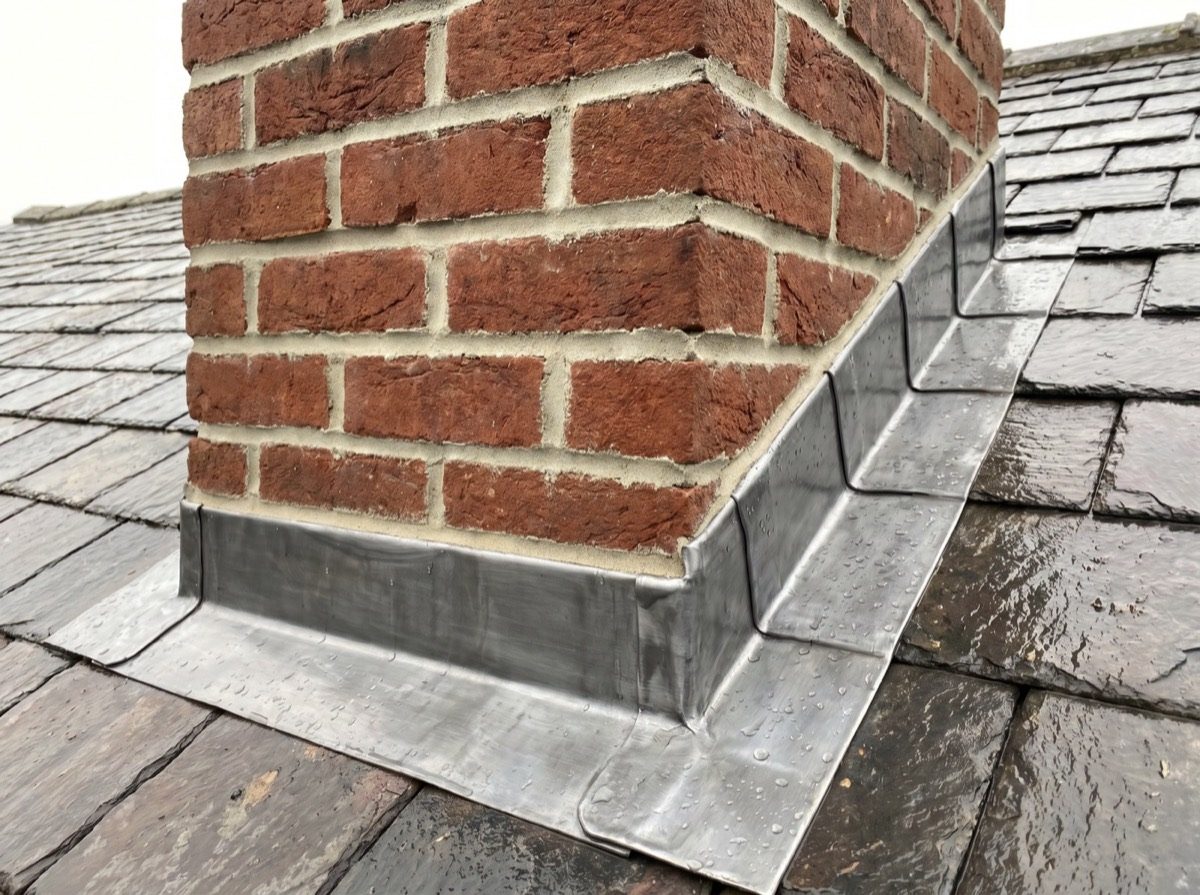 Repointed chimney with new lead flashing