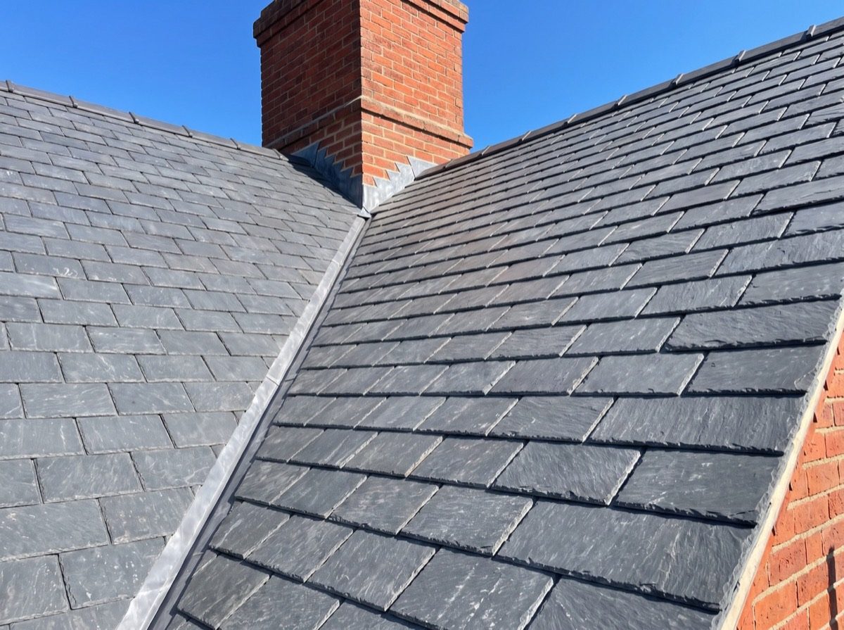 Newly laid natural slate pitched roof